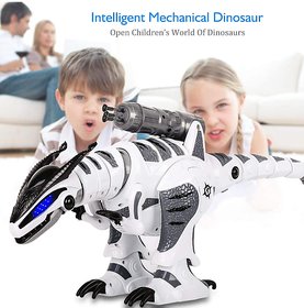 RC Remote Control Robotic Dinosaur, Rechargable Intelligent Programmable Reptile Dragon - White + Black