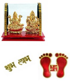 Combo of Gold Plated Lord Ganesh  Maa Lakshmi Acrylic Idol/Hindu God Ganpathi  Goddess Laxmi Pooja Mandir laxmi chran