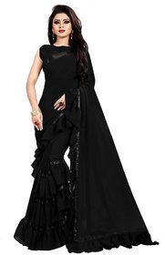Anjaneya Sarees Self Design Embellished Solid Designer Wedding Wear Ruffle Saree(Frill Sarees)