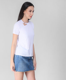 Vivient Women White Plain Janny Cut T-shirt