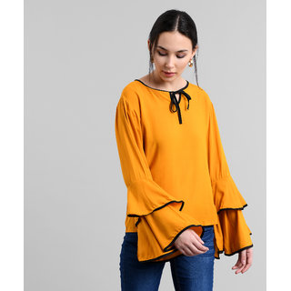                       Vivient Women Mustured High Frill Rayon Top                                              