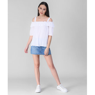 Vivient Women White Ryon Crepe Off Shoulder Top