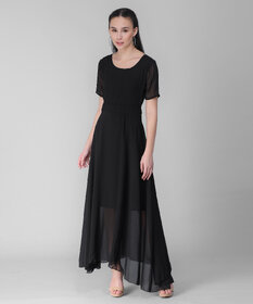 Vivient  Women Black Plain Georgette Dress