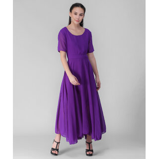                      Vivient Women Purple Plain Georgette Dress                                              