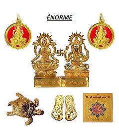 Enorme Gold Plated Goddess Ganesh  Laxmi Vyapar Vridhi Yantra Golden - For Temple Home,Locker