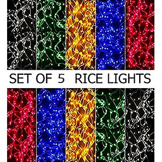 Set of 5 Electric Amrit 5 Meter LED Warm Multicolor Rice String Light For Diwali ( Assorted Color)
