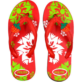 Polita Women's Rubberized EVA Flip-Flops and House Slippers ( Floret Red Green White F38 )