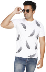 ZETEXPRO112 White Big Leaf Printed T Shirt For Men