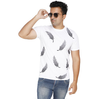 ZETEXPRO112 White Big Leaf Printed T Shirt For Men