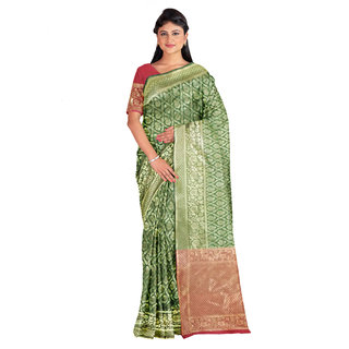                       Kanieshka Good Quality Beautiful Mehandi Green Silk Saree With Attractive R                                              