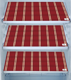 E-Retailer Waterproof PVC Refrigerator Fridge Mats/Multi Purpose Mats (Red, Set of 3 Pc)