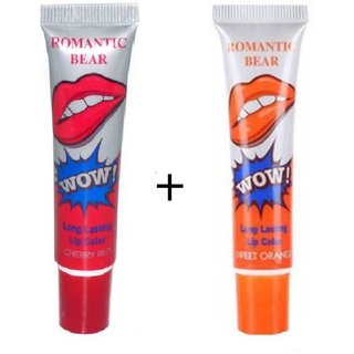                       2Colors Romantic Bear Waterproof Lipstick Famous Brand Beauty Red Wow Makeup Lip Gloss (Cherry Red Sweet Orange)                                              