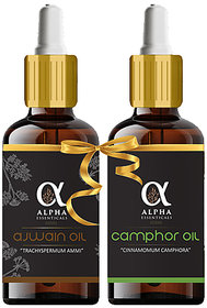 Alpha Essenticals Ajwain And Camphor Essential Oils, Set of 2 Oils Heal Combo, 15ml Each