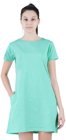 Stoovs Women's Jade Green Solid T-shirt Dress