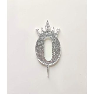 SURSAI Silver Zari With Crown Design 0 Number Cake Topper for Decoration No.0 Cake Topper Pack of 1