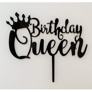 SURSAI Black Birthday Queen with Crown Design Cake Topper for Decoration Pack of 1
