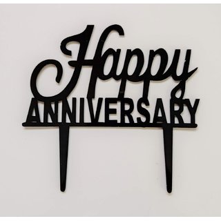 SURSAI New Black Happy Anniversary Cake Topper for Decoration Pack of 1