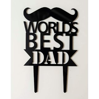 SURSAI Black Cake Topper for Our First Hero (Worlds Best DAD) Design Cake Topper, Pack of 1
