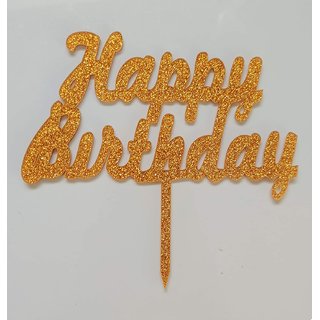                       SURSAI Golden Zari Bold Letter Happy Birthday Cake Topper for Decoration Pack of 1                                              