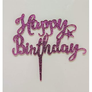                       SURSAI Purple Zari Happy Birthday Cake Topper for Decoration Pack of 1                                              