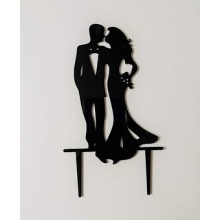 SURSAI Black Couple Design Cake Topper for Wedding  Marriage  Reception  Party  Anniversary Pack of 1