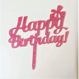                       SURSAI Pink Zari Gift Box Happy Birthday Cake Topper for Decoration Pack of 1                                              