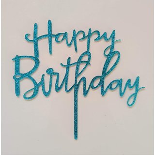                       SURSAI Blue Zari Happy Birthday Cake Topper for Decoration Pack of 1                                              