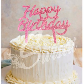                       SURSAI Pink Zari Happy Birthday Cake Topper for Decoration Pack of 1                                              
