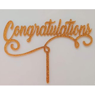                       SURSAI Gold Zari Congratulations Cake Topper for Cake Decoration, Memorable Day Decoration Topper (Single Stick)                                              
