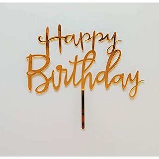                       SURSAI Best Mirror Gold Happy Birthday Cake Topper for Birthday For Decoration Pack of 1                                              