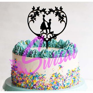                       SURSAI Black Couple Propose Heart Design Cake Topper for Decoration Pack of 1                                              