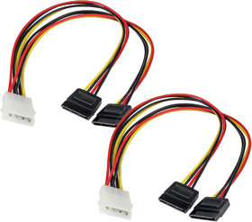Dual SATA Power Cable 4 Pin IDE LP4 Male Molex to 2x15 Pin Dual SATA Y Splitter Cable Adapter (Pack of 2)