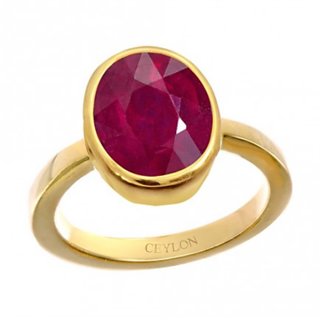                       Natural & Original 5.25 ratti Ruby Gold Plated Ring for unisex by CEYLONMINE                                              