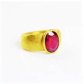                       Ruby Ring-Natural 5.25 ratti Ruby Stone Lab Certified Ruby gold Plated Ring by CEYLONMINE                                              