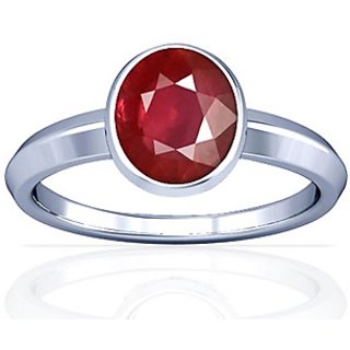                       Ruby Ring-5.25 ratti Natural Stone Unheated Lab Certified pure Silver ring for unisex by CEYLONMINE                                              