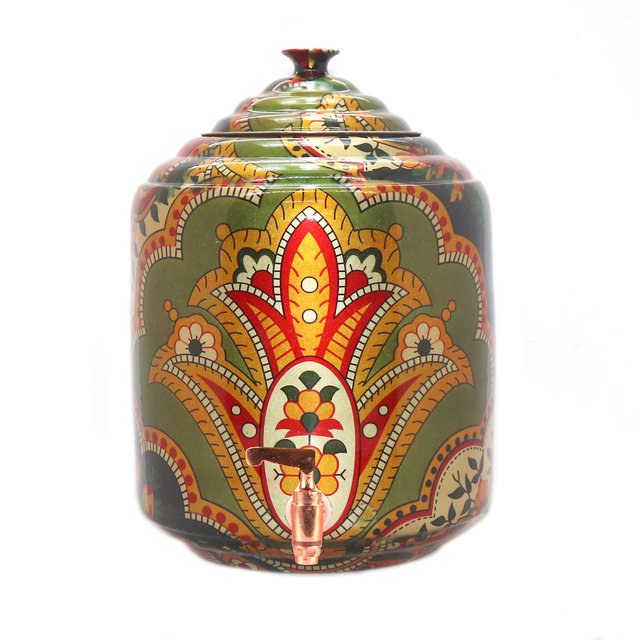 Multi Colored Printed Design Copper Water Dispenser Pot / Matka