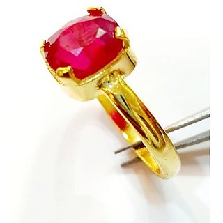                       Natural Ruby 7.25 ratti stone gold plated ring certified stone ring for unisex by CEYLONMINE                                              