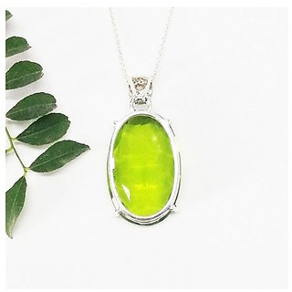 7.25 Ratti White Silver Peridot Stone Pendant without chain by CEYLONMINE 7.25 Ratti White Silver Peridot Stone Pendant without chain by CEYLONMINE