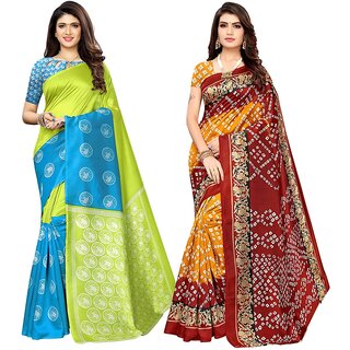 SVB Sarees Multicolor Art Silk Printed Multicolor Saree With Blouse Pack Of 2 SVB Sarees Multicolor Art Silk Printed Multicolor Saree With Blouse Pack Of 2