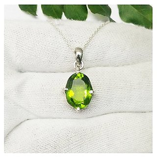                       Certified 9.5 Carat White Silver Peridot Stone Pendant without chain by CEYLONMINE                                              