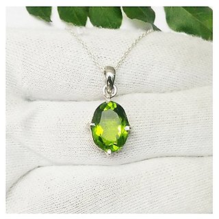 Certified 9.5 Carat White Silver Peridot Stone Pendant without chain by CEYLONMINE Certified 9.5 Carat White Silver Peridot Stone Pendant without chain by CEYLONMINE