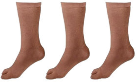 Fashionablecliq Women's Calf Length Skin Color Solid Thumb Cotton Socks Pack of 3