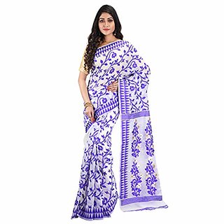                       Desh Bidesh Women`S Handloom Soft Resham Dhakai Jamdani Bengal Cotton Silk Tant Saree Whole Body Design With Blouse Pcs                                              