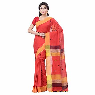                       Desh Bidesh Women`S Traditional Bengali Tant Handloom Cotton Saree With Blouse Piece (Red Yellow Black)                                              