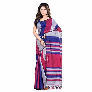                       Desh Bidesh Women`S Bengal Khadi Ghicha Handloom Cotton Silk Saree With Blouse Piece (Ink Red Grey)                                              