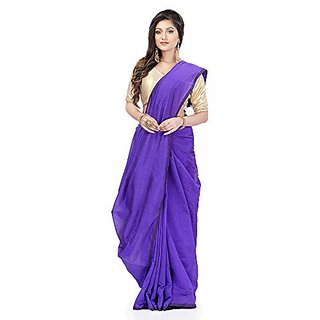                       Desh Bidesh Women`S Bengal Khadi Ghicha Handloom Cotton Silk Saree With Blouse Piece (Deep Purple)                                              
