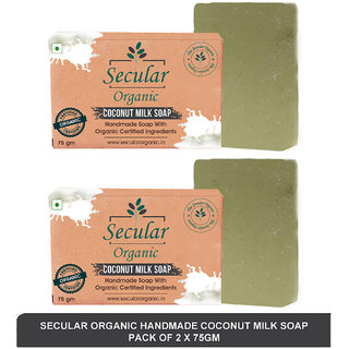                       Secular Organic handmade coconut milk Soap - best hydrating body wash for dry skin(pack of 2)75g                                              