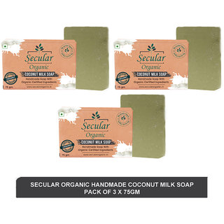                       Secular Organic handmade coconut milk Soap - moisturiser soap for dry skin(pack of 3)75g                                              