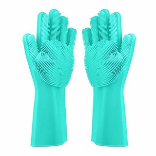                       Uner Green  Silicone Non-Slip, Dishwashing Gloves for Household Cleaning Great                                              