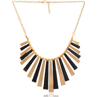 Minha Gold Plated Gold  Black Alloy Necklace Set For Women